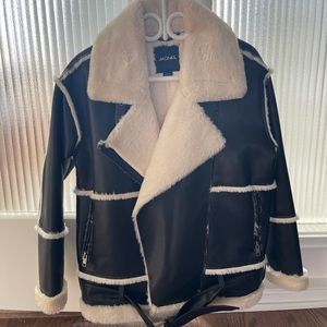 Monki Brand Faux Leather Shearling Biker Jacket